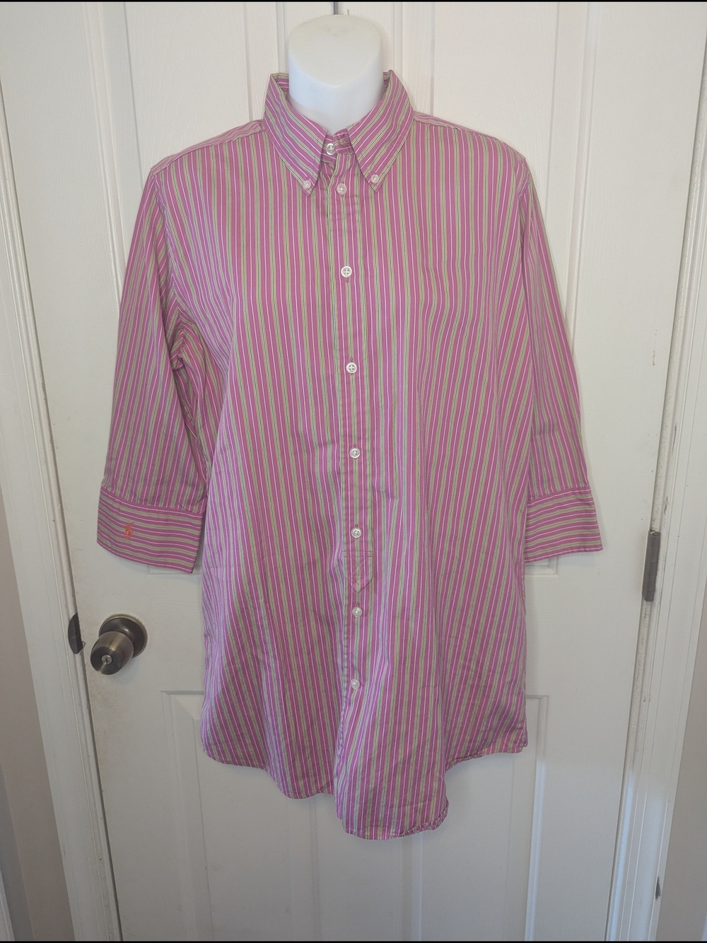 Ralph Lauren long shirt Boyfriend Kurta ¾ length sleeves Button front Womens 12